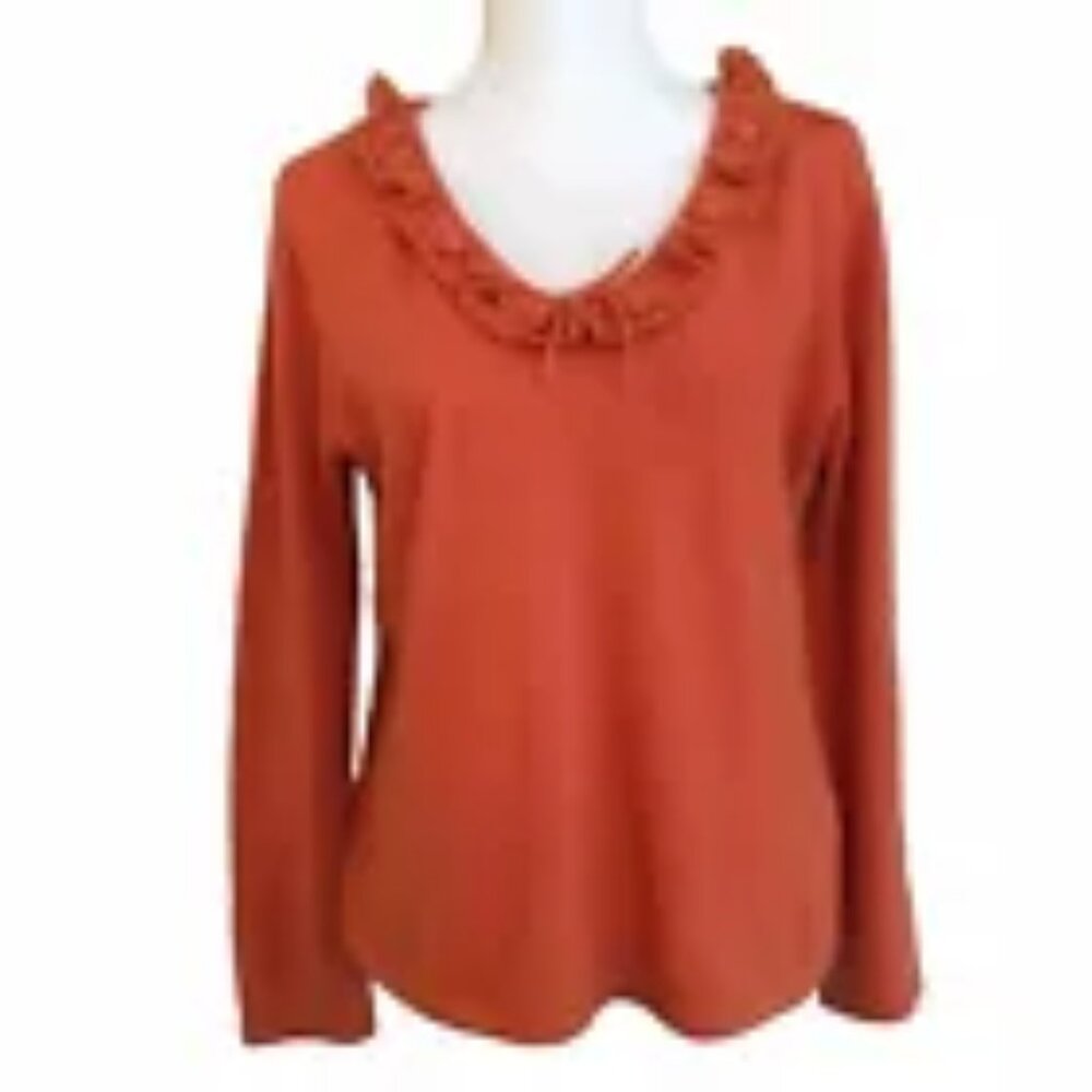 JJill Orange Mohair Sweater with Crochet/Ruffle Scoop Neck
